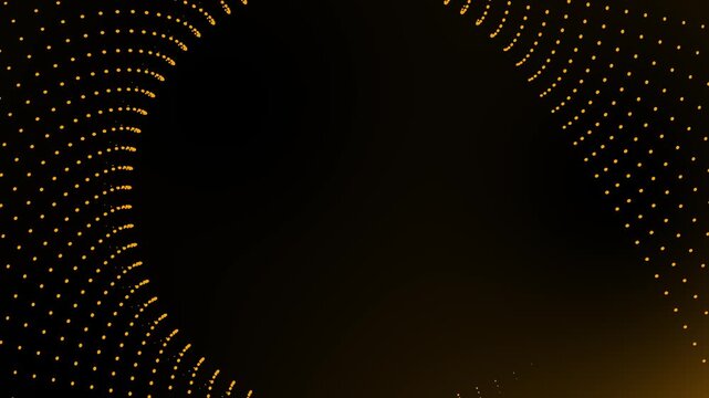 Elegant golden particle waves vortex flowing in digital motion on dark background for luxurious promotion