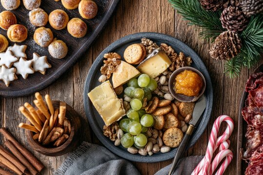 Festive Holiday Charcuterie Board with Cheese Snacks and Sweets