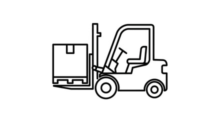 Fototapeta premium Forklift lifting a box on a pallet, industrial logistics icon illustration