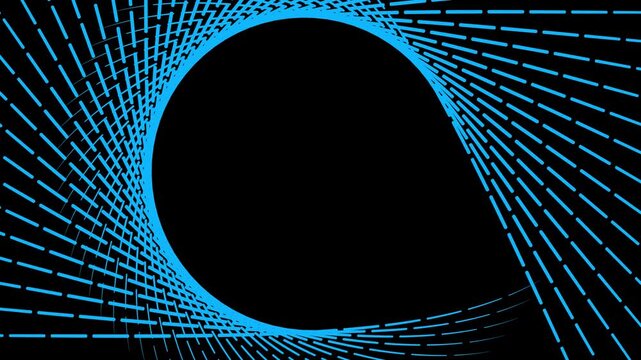 Futuristic blue lines swirl forms an abstract digital vortex on black background for tech background