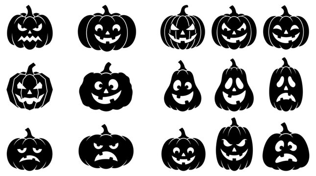 Halloween jack-o-lantern pumpkin icons isolated on white Editable EPS