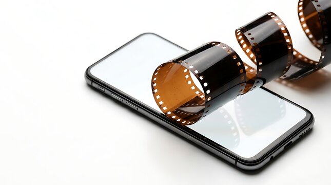 35mm film roll on a modern smartphone isolated on white background