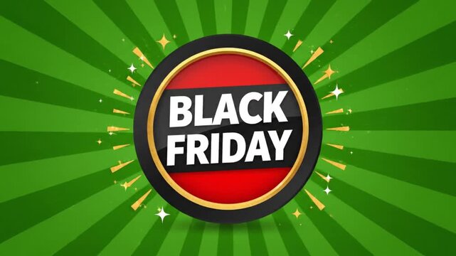 Black Friday sale promotion badge and discount label animation on green starburst background