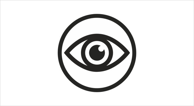 Black and white eye symbol inside a circle.
