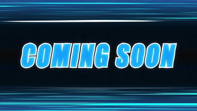 Coming soon intro text animation with blue color and energetic speed lines for live streaming