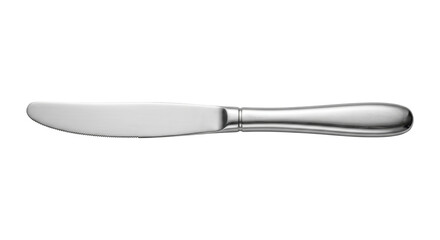 Fototapeta premium Shiny silver stainless steel butter knife with a serrated edge and elegant handle, isolated on a clean white background