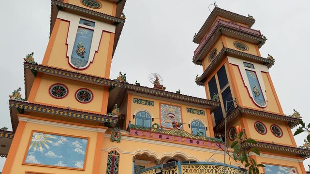 Close-up view of Cao Dai Temple in Da Lat. Dalat, Lam Dong Province, Vietnam.