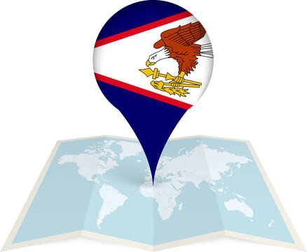 American Samoa Flag Pointer on World Map