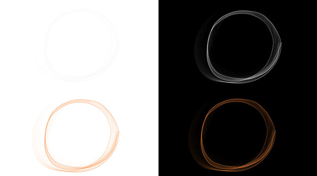 Minimalist hand drawn circle frames, set of four organic round brush strokes, abstract circular line art in white and copper tones