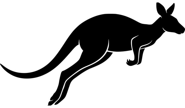 Dynamic Jumping Kangaroo Silhouette Logo with Powerful Motion Pose for Australian Wildlife Sports Mascot and Vector Design