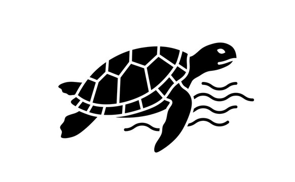 Turtle vector icon swimming in ocean waves graphic silhouette symbol art