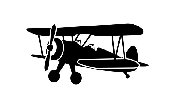 Vintage biplane silhouette vector illustration on isolated white background