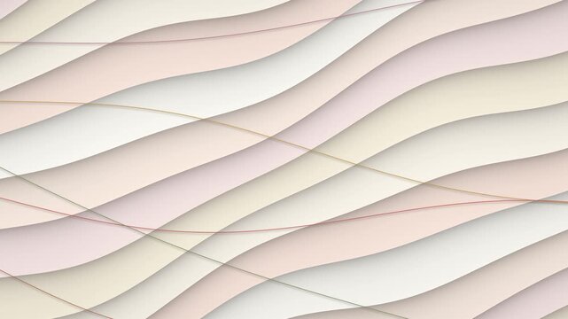 Warm paper waves in cream, pink and beige layers flowing with thin colored lines, seamless loop soft abstract background
