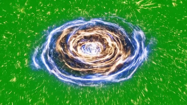 Abstract Swirling Energy Vortex with Glowing Particles on Green Background