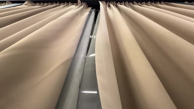 Intelligent curtain system in a countryside home opens and closes automatically, responding to light and time, creating comfort and ease, candid authentic life scene daily.