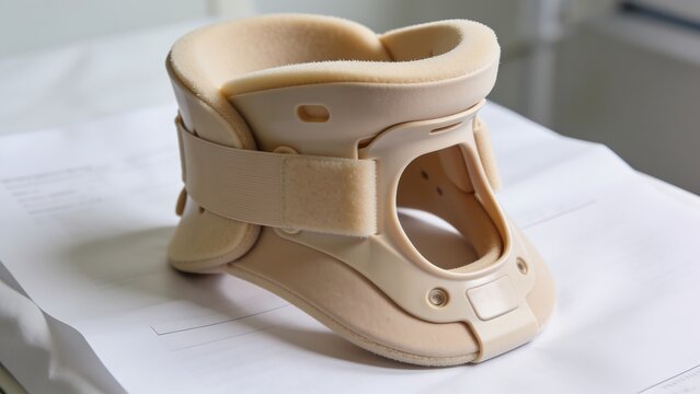 Beige Cervical Collar on Medical Papers