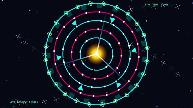 Abstract Digital Interface with Glowing Center and Geometric Patterns on Dark Background