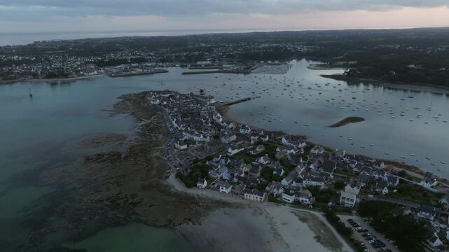 Aerial view over Ile Tudy toward the estuary