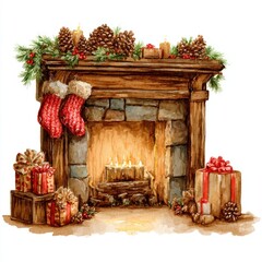 Fototapeta premium Cozy fireplace with festive decorations.