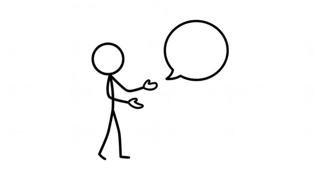 Animated Black and White Stick Figure Morphing Speech Bubble Gesture Concept