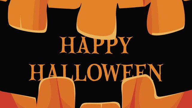 Animated Happy Halloween greeting with orange pumpkins on black background