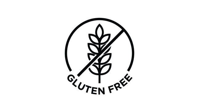 Minimalist black gluten free vector illustration symbol featuring a crossed out wheat stalk design for healthy food packaging labels usage