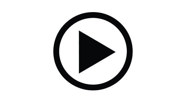 Minimalist play button vector graphic illustration featuring a bold black circular shape with a centered triangle for modern digital interfaces