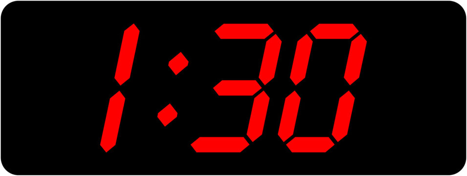 Digital clock display showing the time one thirty with red glowing LED numbers on a black background.