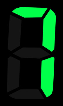Digital number one is illuminated in bright green on a seven-segment display with a black background.