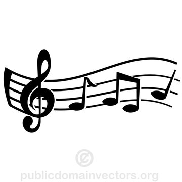 Music notes on a wavy five-line staff are rendered as a black vector silhouette on a white background.