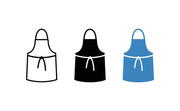 Minimalist apron icon set featuring outline solid and color styles on white background