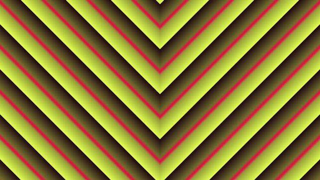 Abstract Geometric V-Shaped Patterns With Yellow and Red Stripes Moving in Continuous Loop