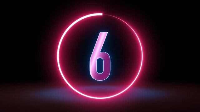 Circular Countdown Timer and Progress Indicator Animation Line Icon Set Featuring Neon Pink Glow Ring, Number 6 Display, Processing Status, Wait Symbol, and Technology Elements for Vector Design[cite: