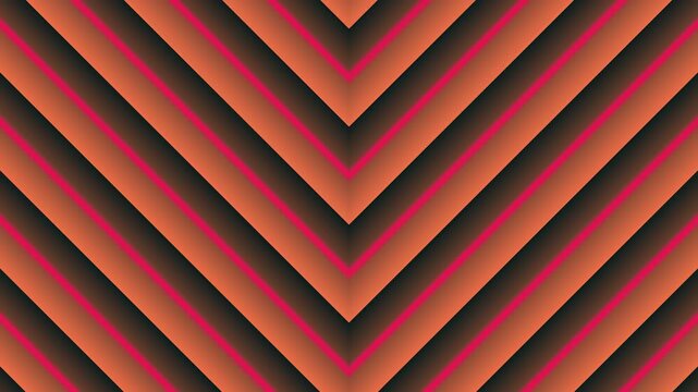 Abstract Geometric V-Shaped Patterns With Glowing Red Neon Lines and Metallic Copper Surfaces