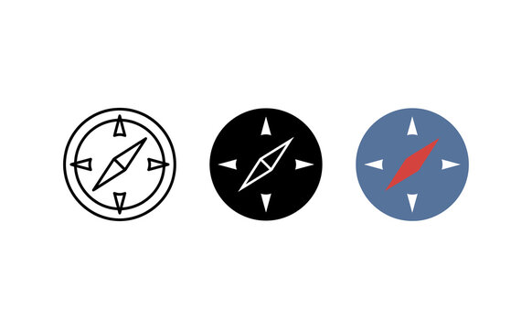 Minimalist compass icons set featuring outline solid and colored navigation symbols