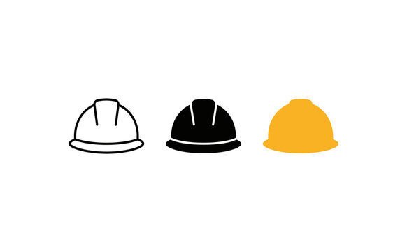 Minimalist hard hats vector icons in outline solid and yellow styles on white background