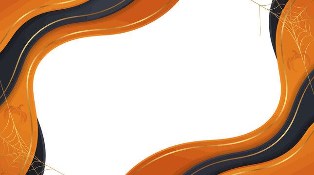 Modern Luxury Vector Border with Pumpkin Orange Waves and Gold Cobwebs