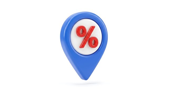 3d map location pin icon with a red percent symbol for retail sales and shopping discounts isolated on white background