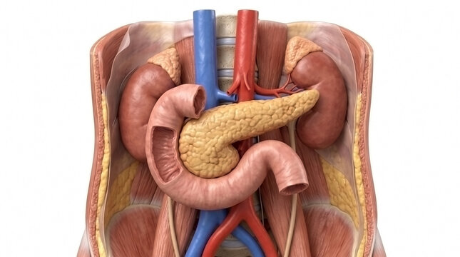 Anatomical model of human kidneys and pancreas with associated major blood vessels human anatomy medical model digestive system