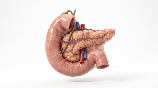 Detailed anatomical model of human pancreas and surrounding duodenum with pancreas anatomy digestive system medical model