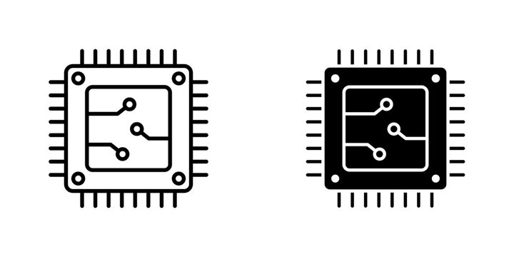 Microchip icon flat outline in black