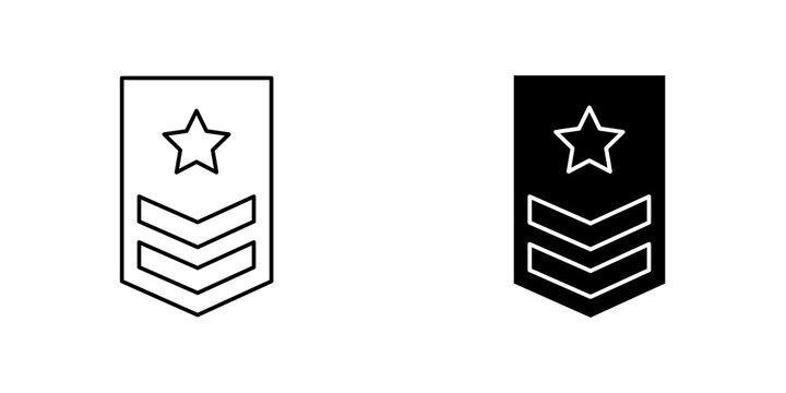 Military rank badge icon flat outline in black