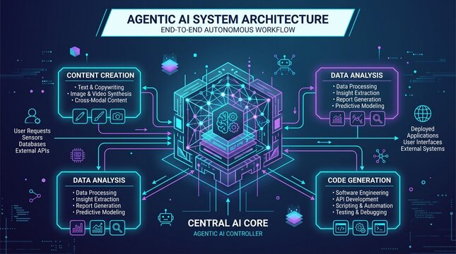 Modern AI System Architecture Diagram Technology Concept.
