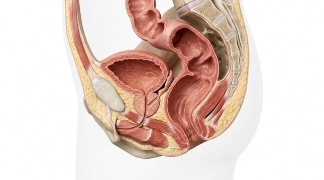 Lateral cross section view of human pelvic organs and female reproductive system with medical illustration human body sagittal