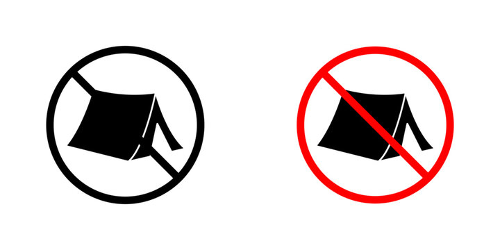 No camping sign flat outline in black
