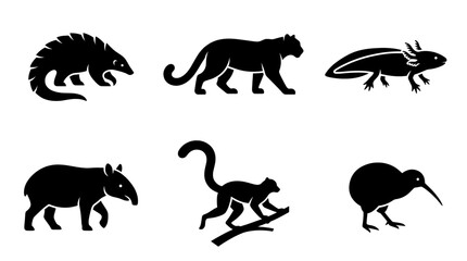 Obraz premium Exotic Wildlife Animal Silhouette Vector Icons Set for Educational and Environmental Graphic Design.