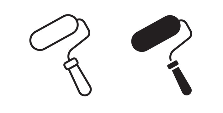 Paint roller icon flat outline in black