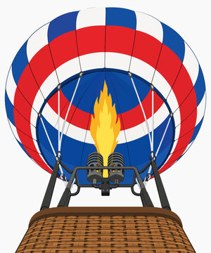 Vibrant hot air balloon burner illustration featuring red white and blue striped fabric pattern design elements
