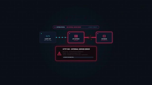 500 Internal Server Error API Network Database Connection Failure Motion Graphic Animation