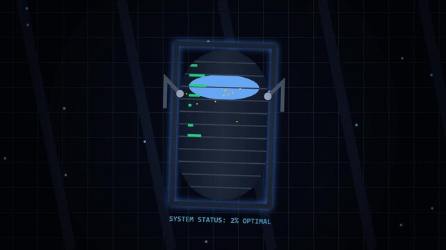 Digital Interface Displaying System Status Optimal with Futuristic Blue Oval Shape